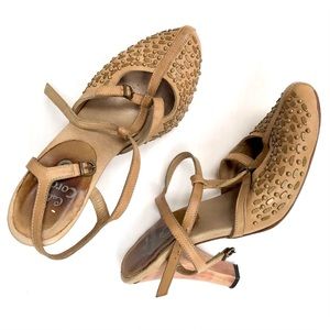 Calleen Cordero Studded Tan Leather heels